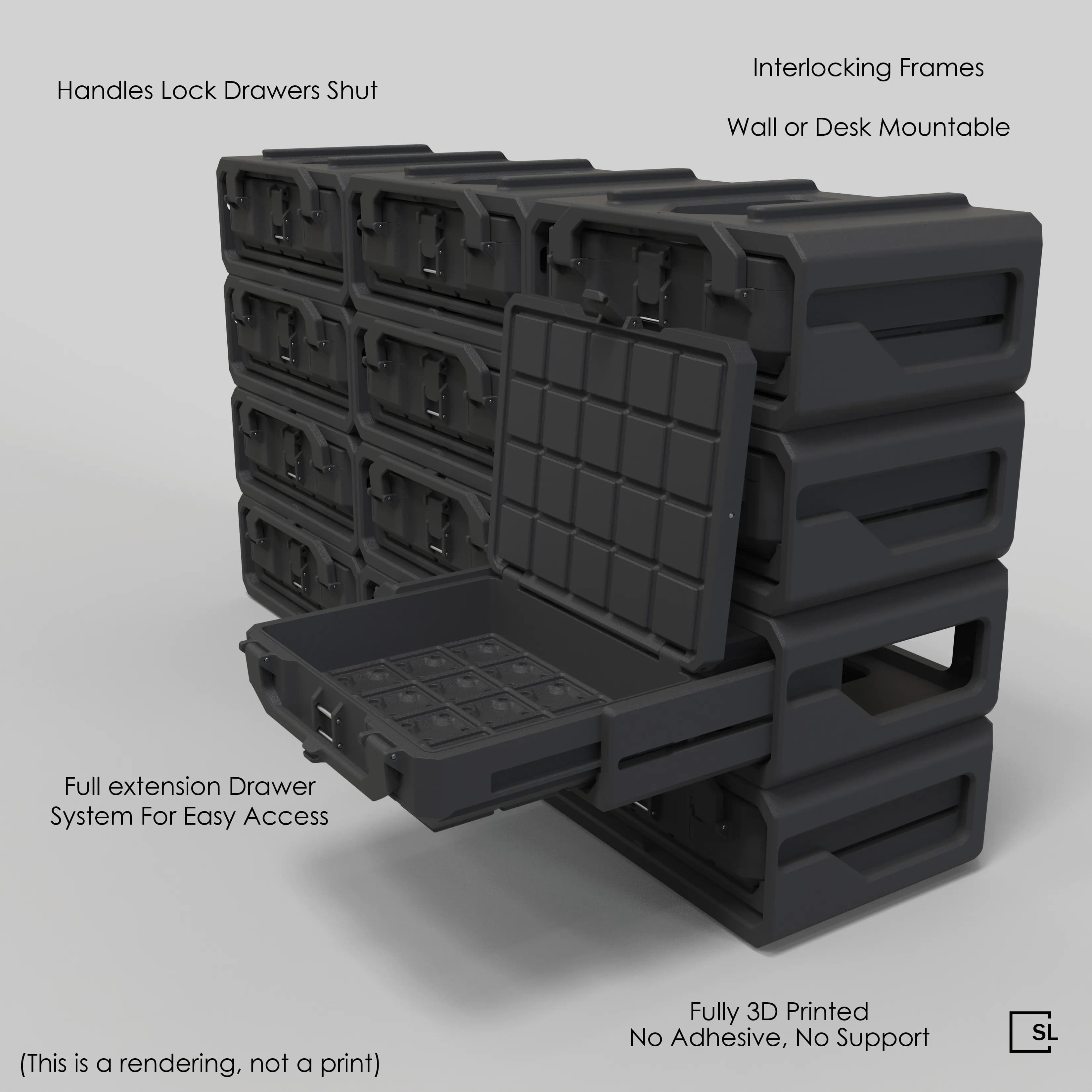 Premium dark grey carbon-fiber storage system