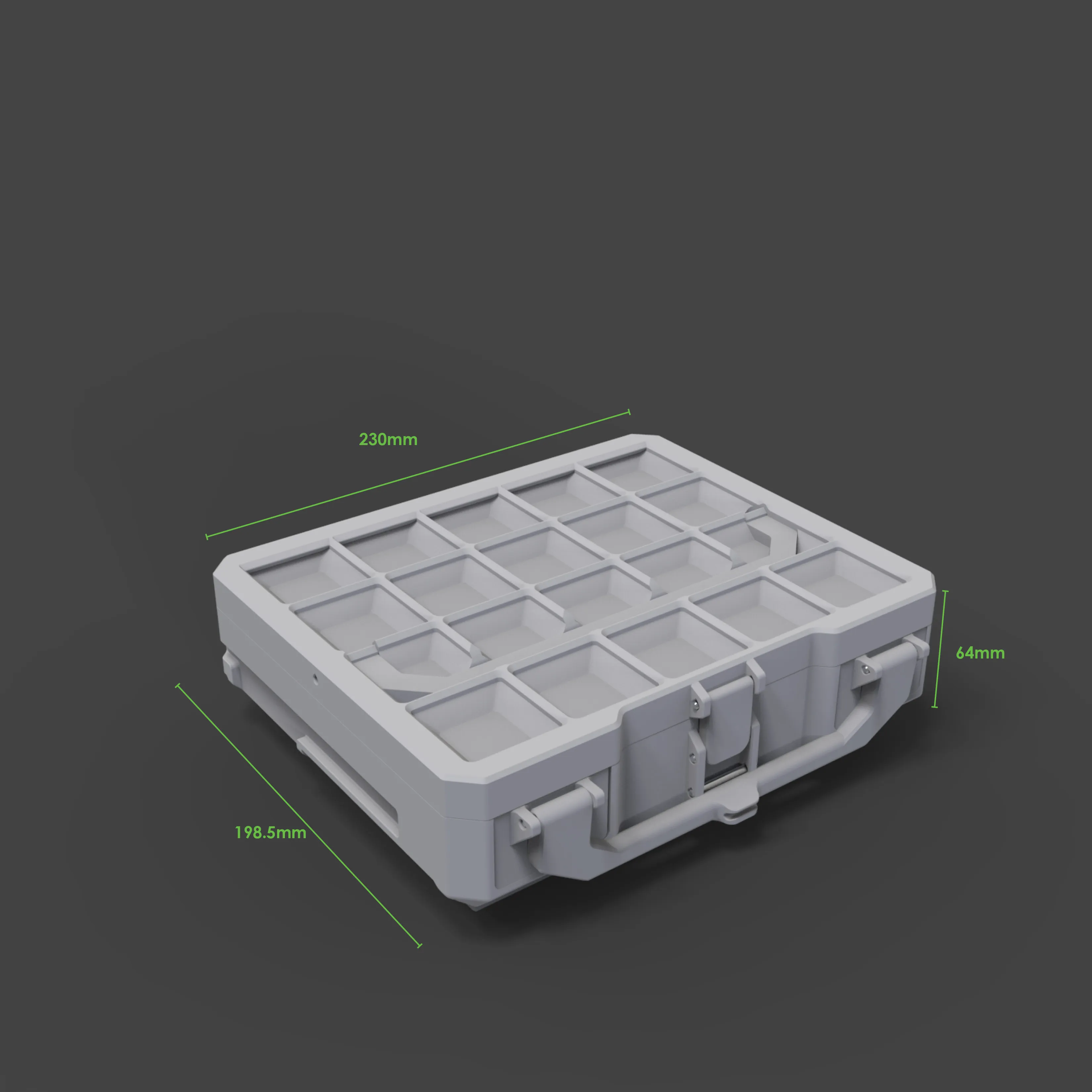 Graphite Modular storage boxes shown in different heights for size comparison